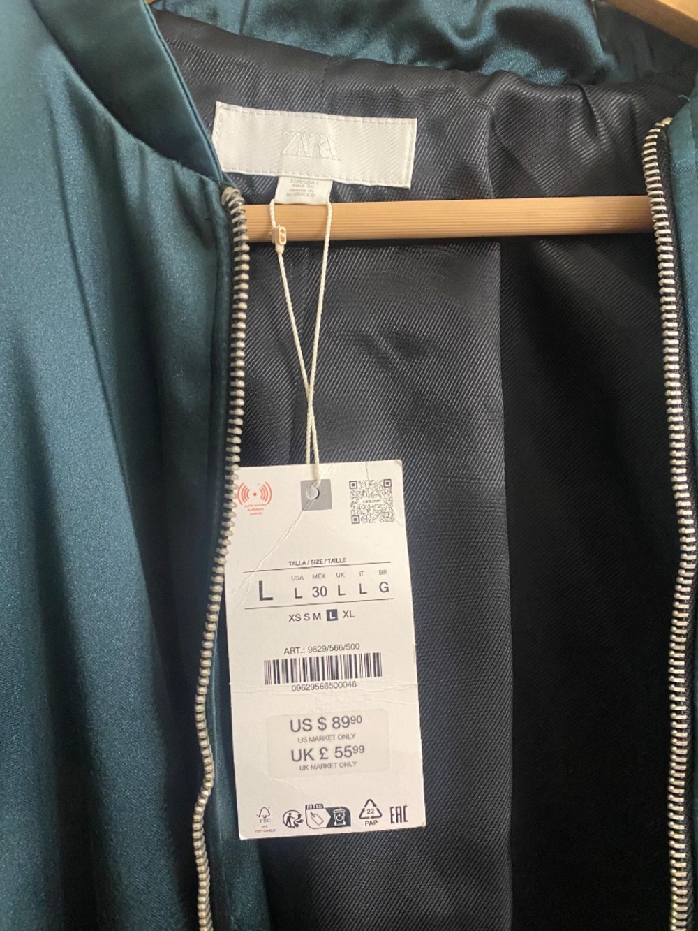 Zara Green Satin Bomber Jacket - Picture 2 of 2